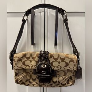 Coach Brown and Tan Patterned Shoulder Bag